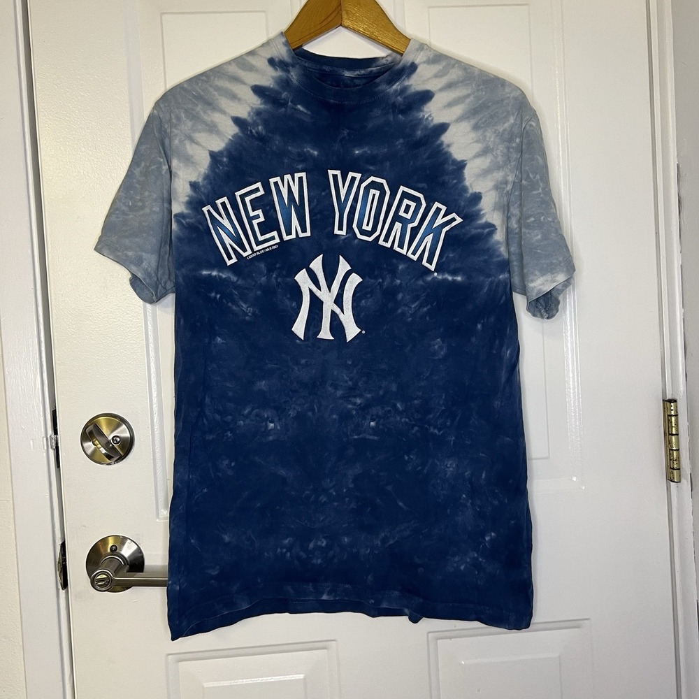 New York Yankees Shirt Adult Small Tye Dye Liquid Blue‎ MLB Sports Baseball Tee